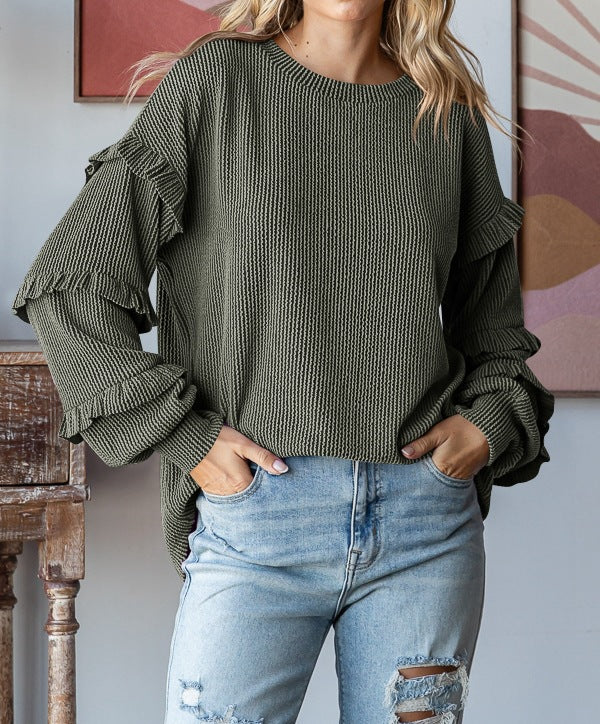 Dame sweater med flæse detaljer og afslappet snit Stilla