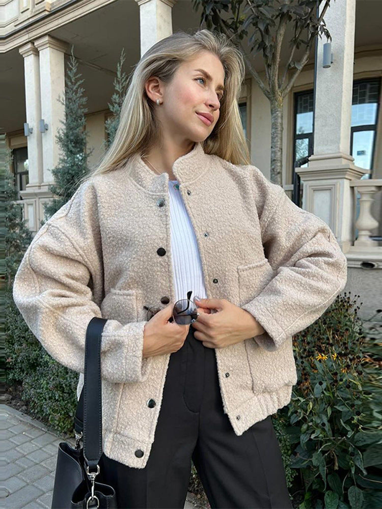 Dame Oversized Fleecejakke med trykknapper og praktiske lommer Stilla