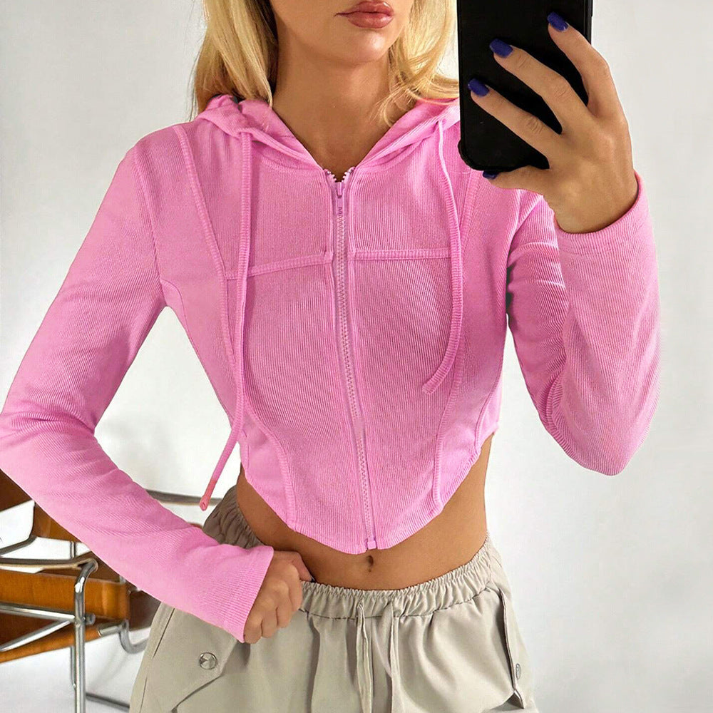 Dame cropped zip hoodie med lange ærmer og figursyet snit Stilla