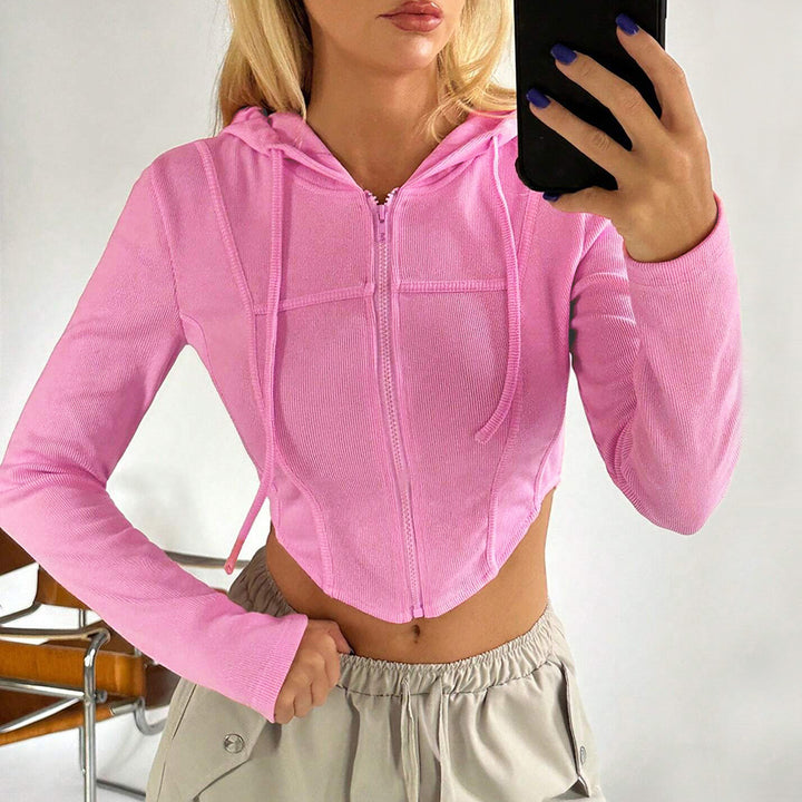 Dame cropped zip hoodie med lange ærmer og figursyet snit Stilla