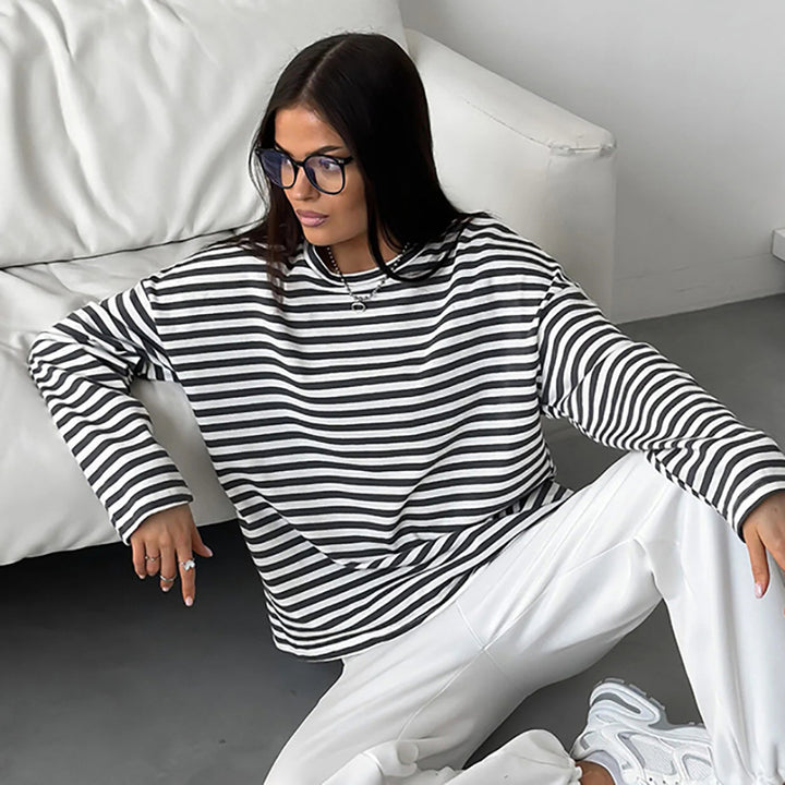Damer Casual Langærmet T-shirt med stribet design og komfortabel pasform Stilla