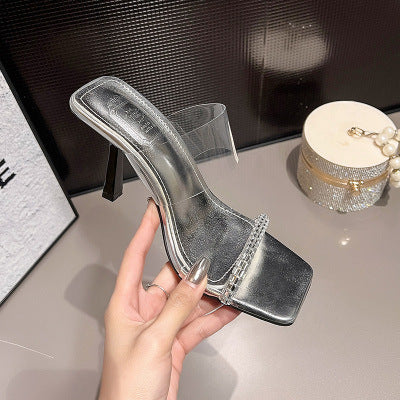 Dame elegante High Heel Sandaler med transparent hæl og glitrende rem Stilla