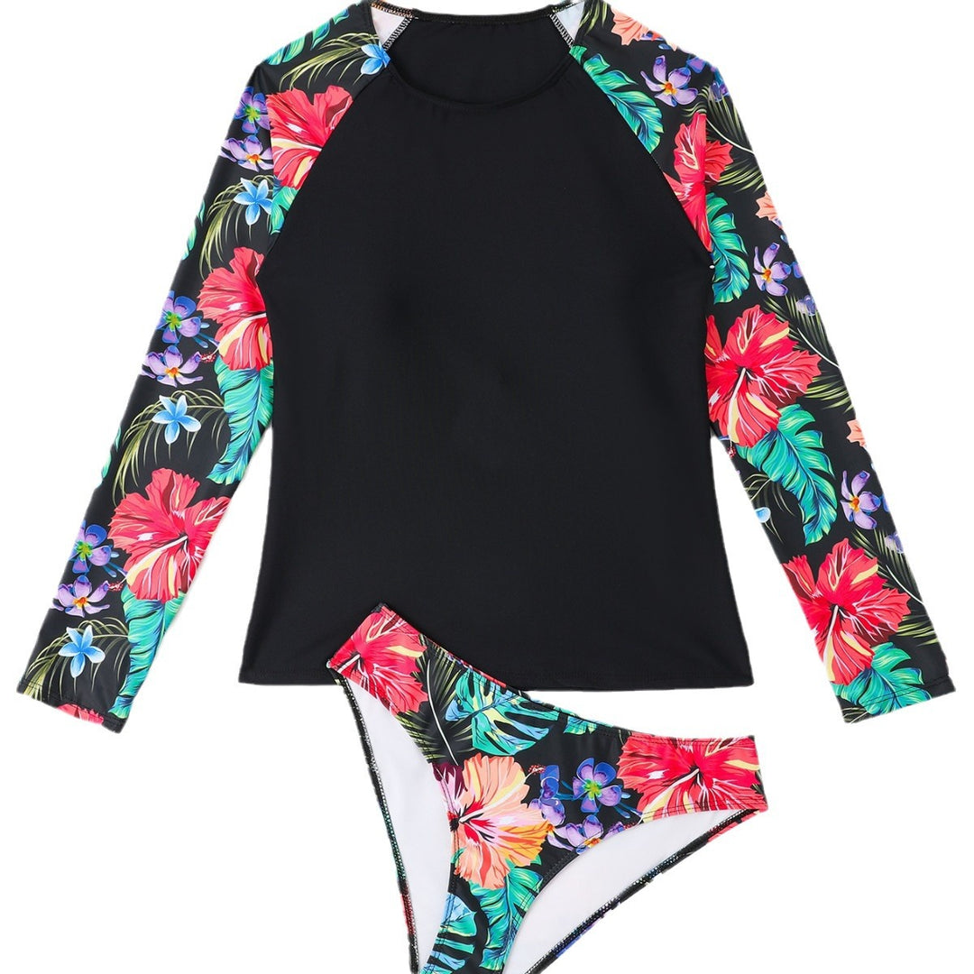 Dame Sporty Surf-Badeanstalt Sæt med lange ærmer og blomsterdesign Stilla