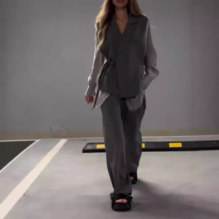 Damer elegant omslagsjakke ensemble med fashionable snit og praktiske lommer Stilla