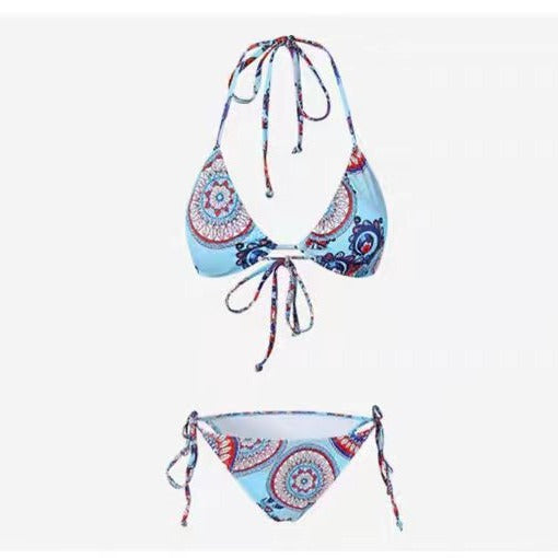 Dame Triangel-Bikini med legende mandala-mønster og justerbare bindebånd Skovae