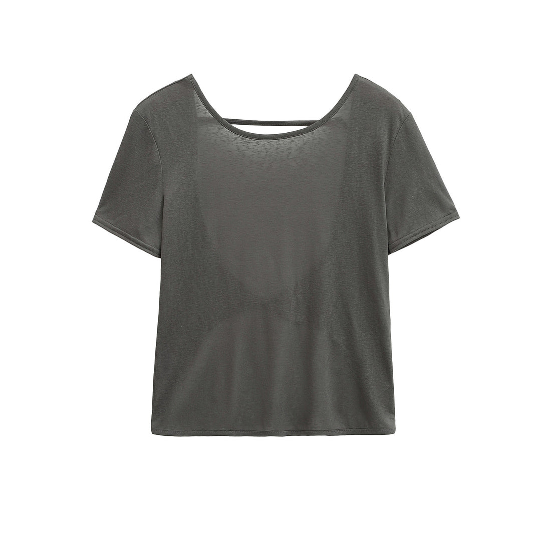 Dame løstsiddende basis T-shirt med struktureret materiale og rund halsudskæring Stilla