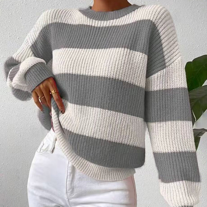 Dame afslappet sweater med bred stribemønster og behagelig pasform Stilla