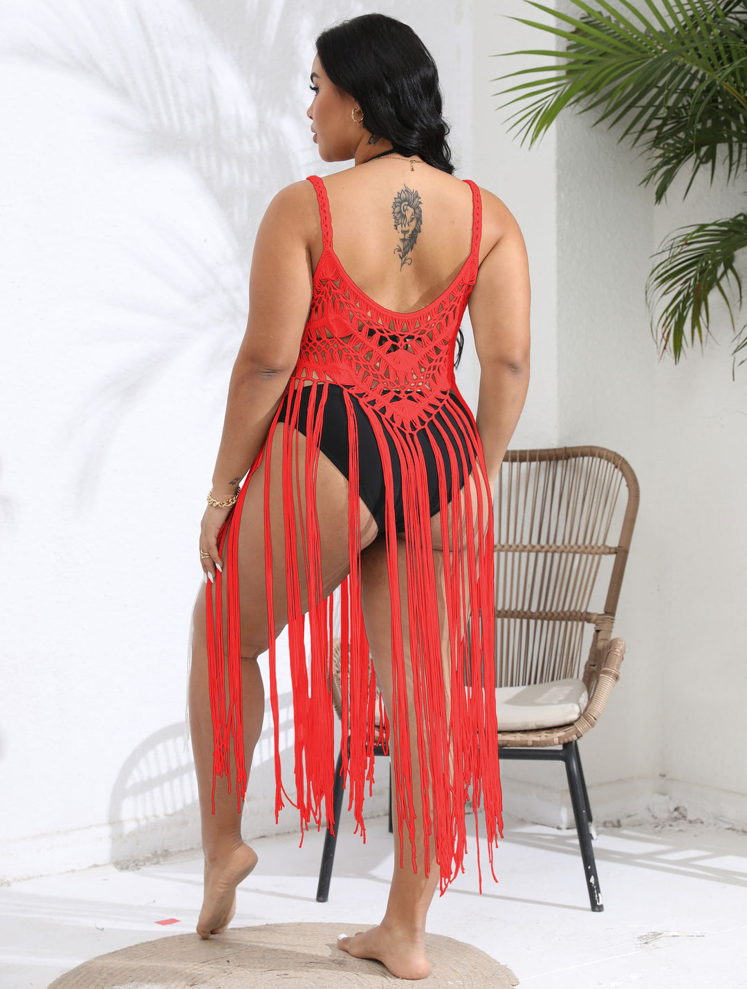 Dame makramé Strandkimono med frynsede accenter Stilla