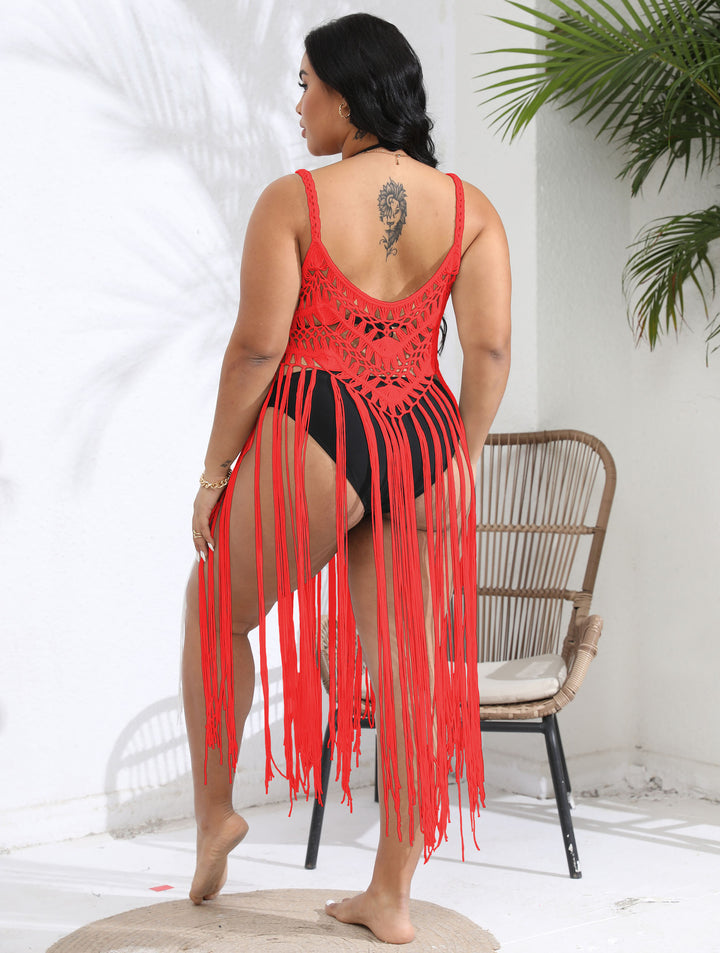 Dame makramé Strandkimono med frynsede accenter Stilla