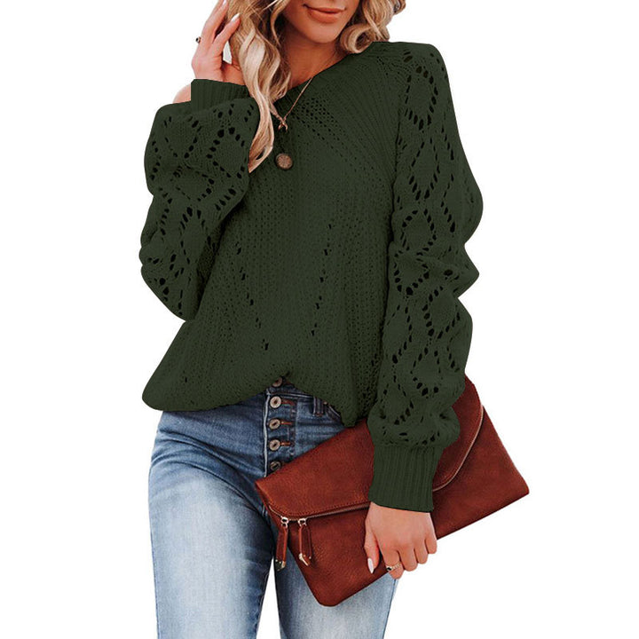 Kvinders strikket sweater med trendy blonde mønster og voluminøse ærmer Stilla