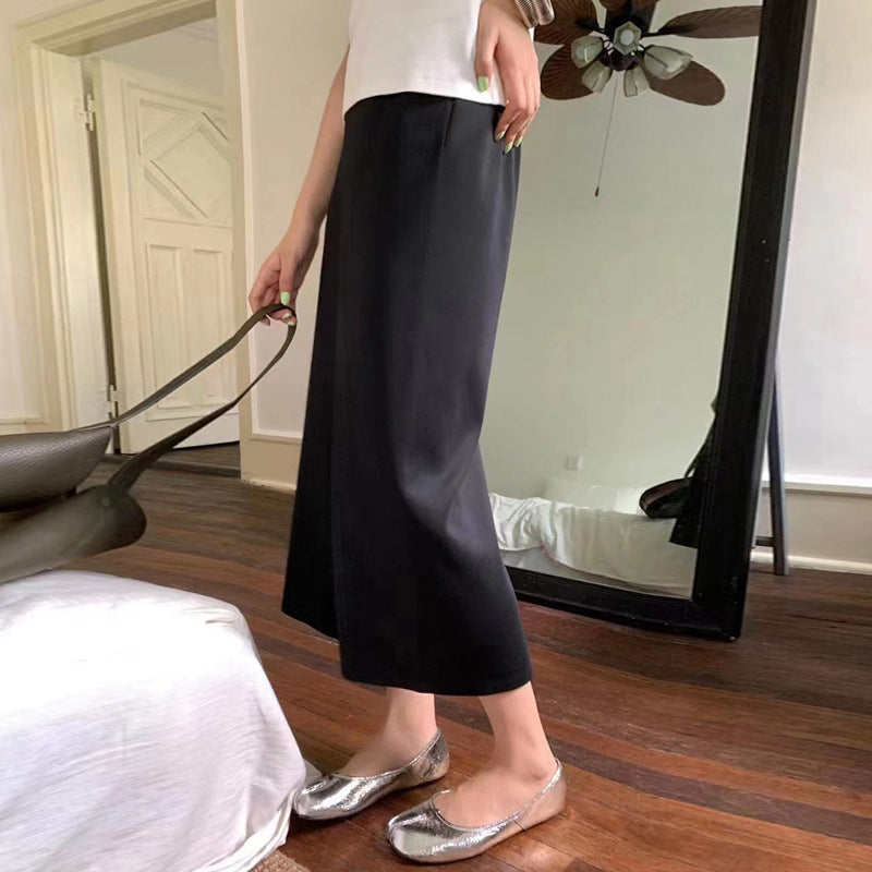 Dame Midi-nederdel i let, flydende materiale med sidelommer og elastisk liv Stilla