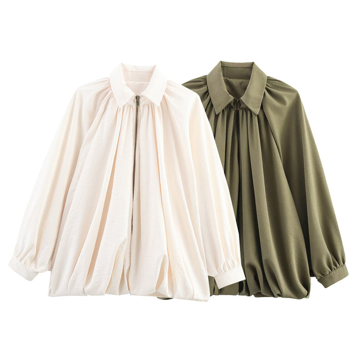 Dame elegant skåret bluse med voluminøse pufærmer Stilla