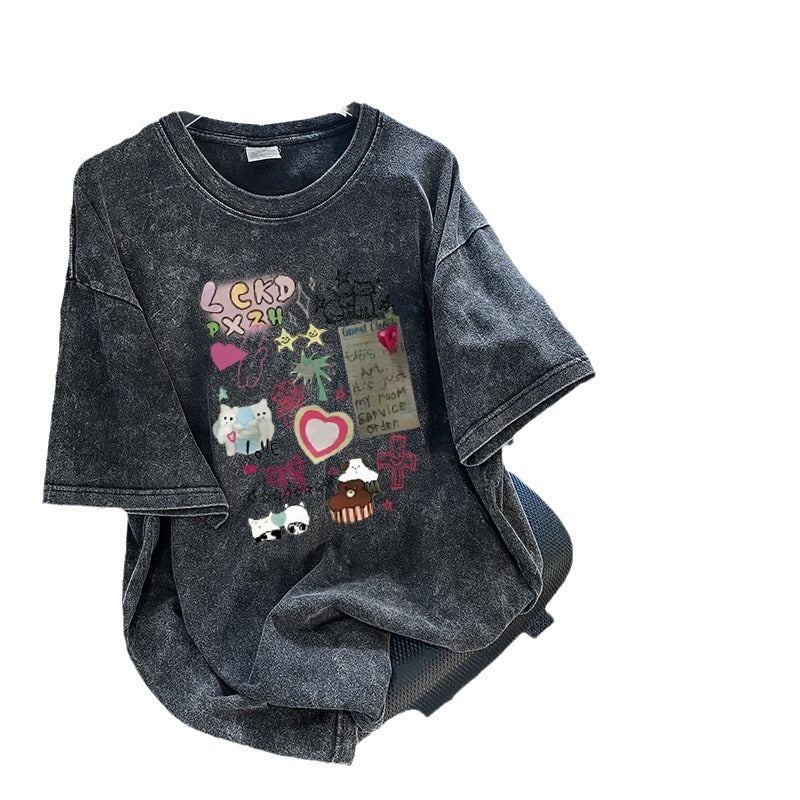 Dame T-shirt med kreativt tryk og afslappet snit Stilla
