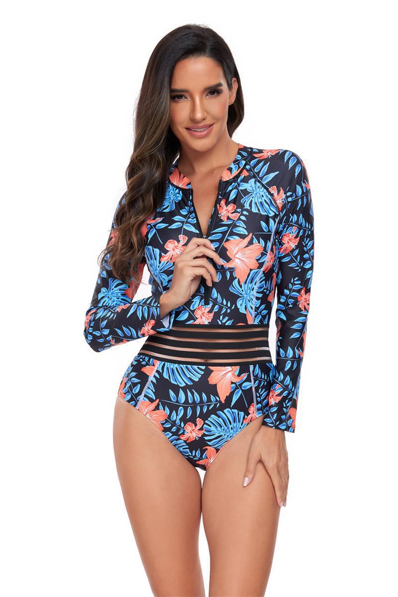 Dame Sports UV-beskyttende surfdragt med blomsterprint og lynlås Stilla