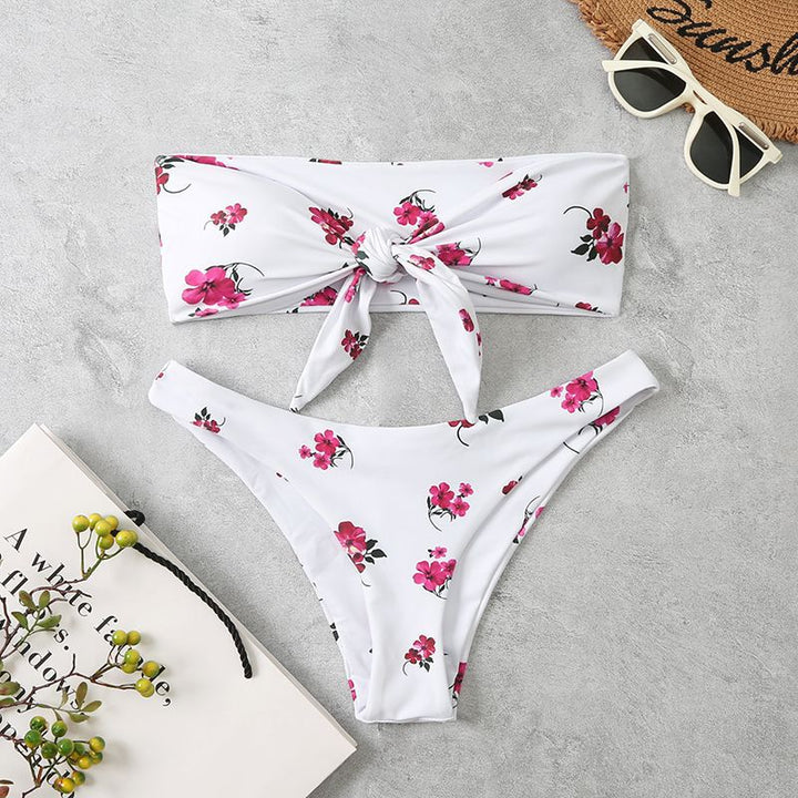 Dame Blomster Knytte Bandeau Bikini Sæt Stilla