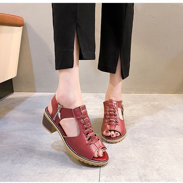 Dame trendy snørresandaler med åben tåparti og komfortabel blokhæl Stilla