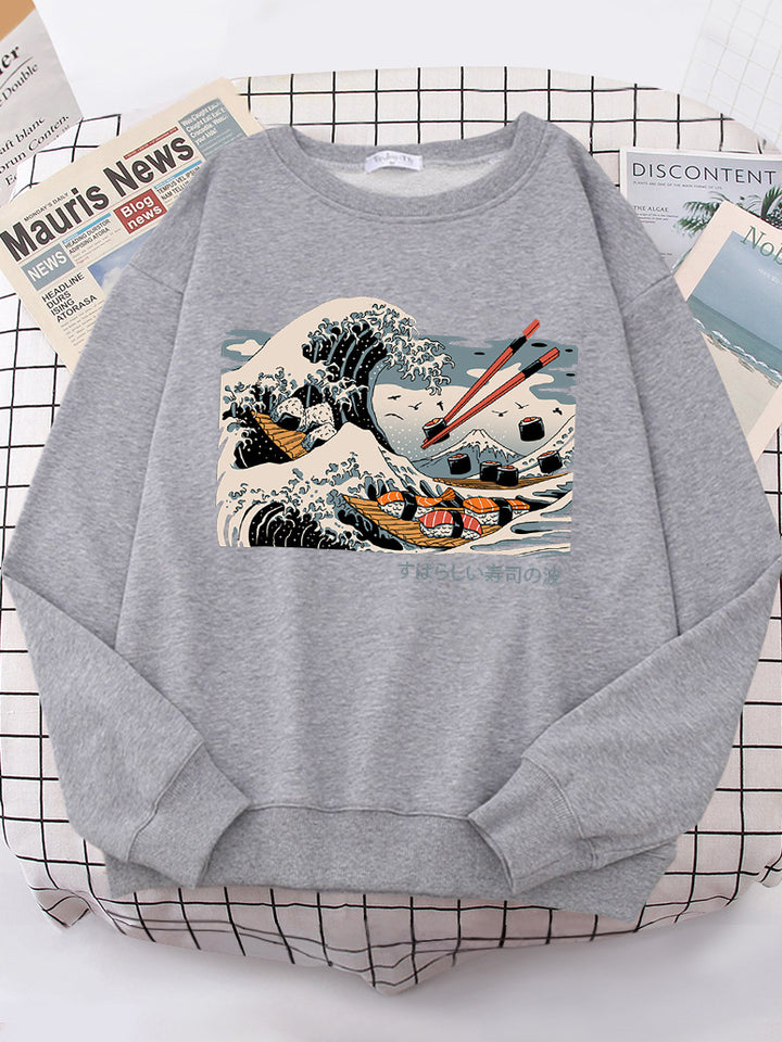 Kvindernes sweatshirt med kunstnerisk bølgedesign og komfortabel pasform Stilla