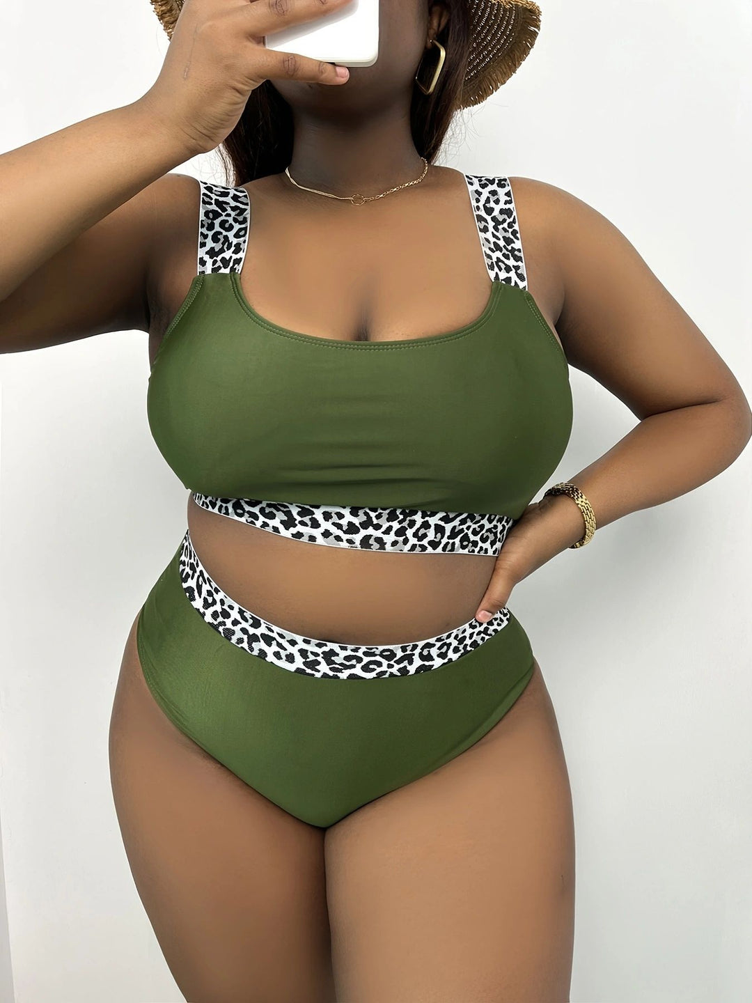 Dame Højskåret Bikini-Sæt med trendy Dyreprint Skovae
