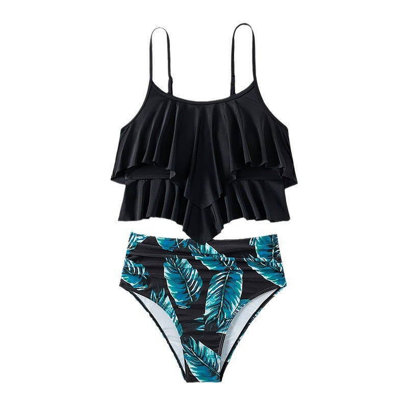 Dame Crop-Top-Bikini med voluminøse flæsedetaljer og højtaljeret trusse Skovae