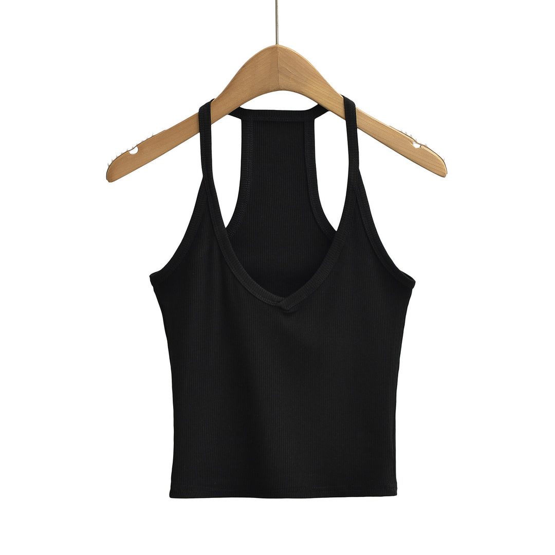 Dame ribbet spaghetti strop top med dyb V-hals og elastisk materiale Stilla