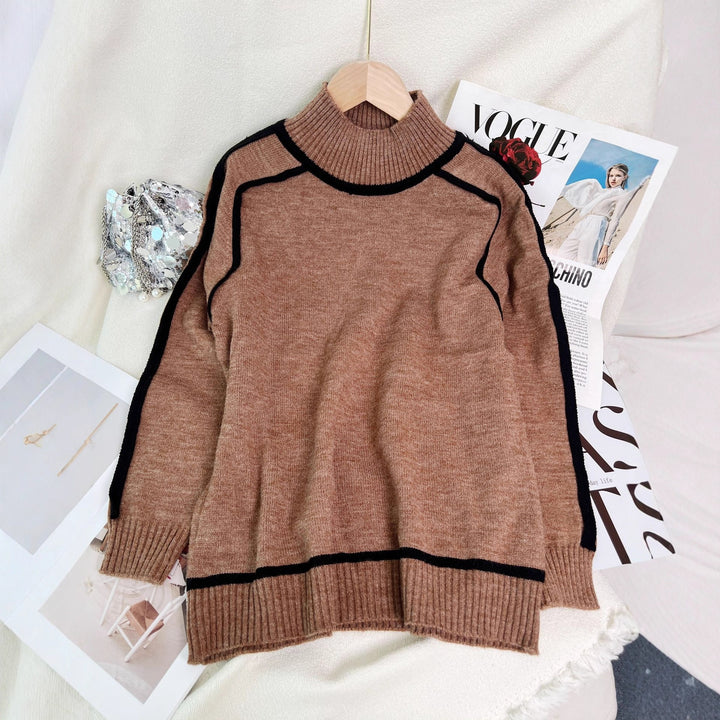 Dame stilfuld turtleneck sweater med kontrasterende kant Stilla