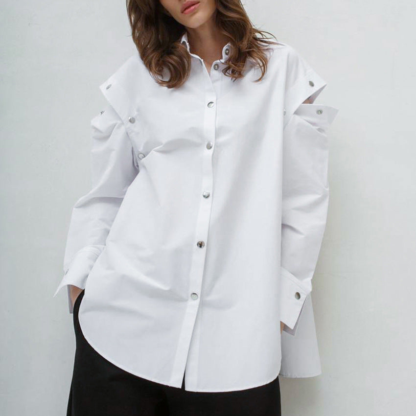 Dame Oversized Skjorte med asymmetrisk snit og modige detaljer Stilla
