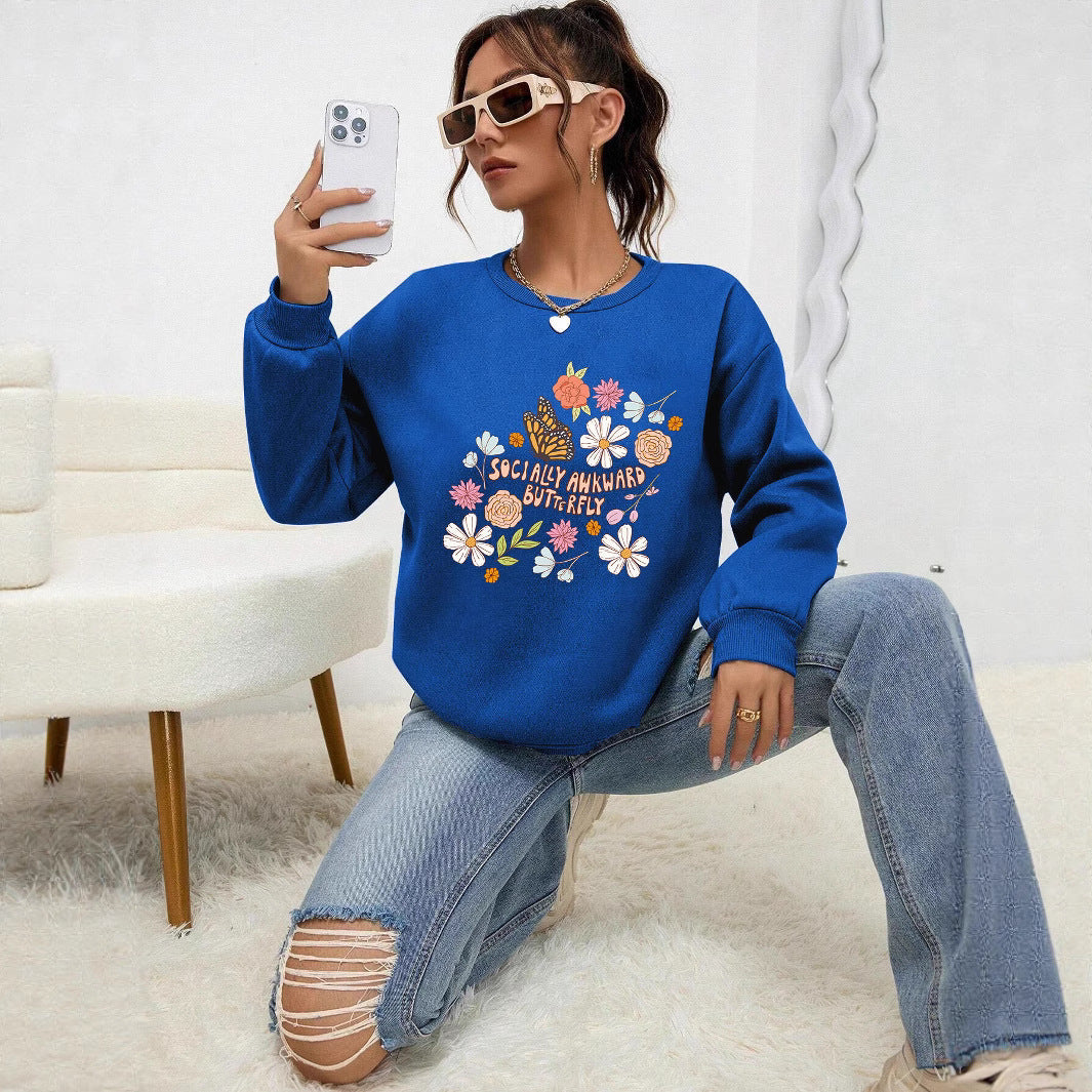 Kvinders sweatshirt med kreativ blomster mønster og inspirerende print Stilla