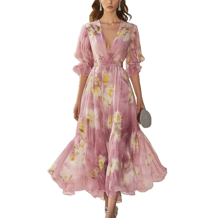 Dame Elegant Blomst Chiffon Maxi Kjole Stilla