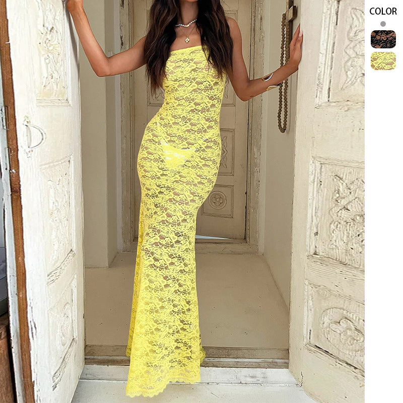 Kvinder Elegant Blonde Maxi Kjole med Strapless Design og Figur-Krammende Snit Stilla
