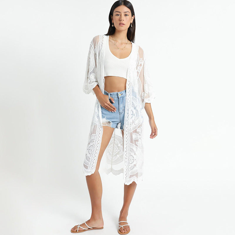 Dame elegant hæklede kimono strandjakke Stilla