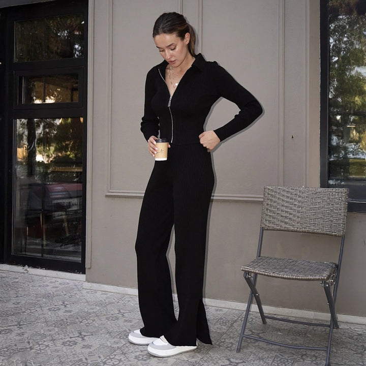 Kvinders trendy overalls med lang lynlås Stilla