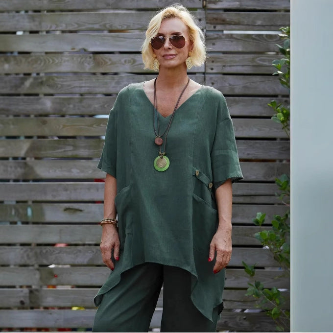 Dame stilfuldt oversized linned tunika top Stilla