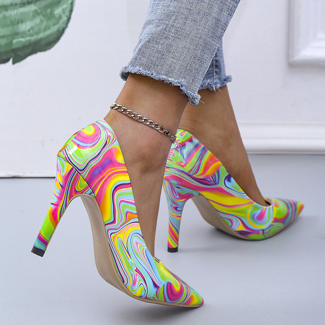 Dame højhælede sko med farverigt marmor-design og elegant stiletto Stilla