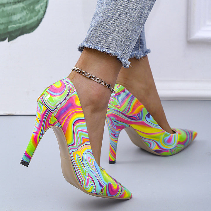Dame højhælede sko med farverigt marmor-design og elegant stiletto Stilla