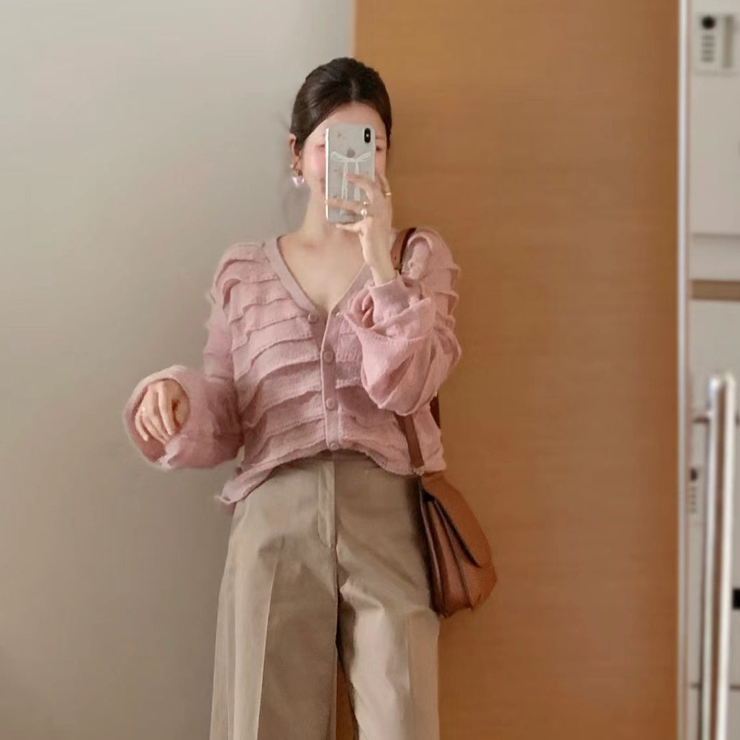 Kvinders cardigan med voluminøse flæse detaljer Stilla