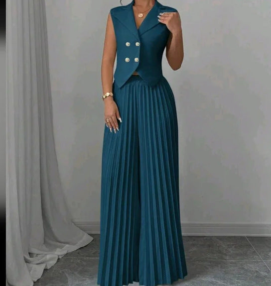 Dame designer-vest med plisserede bukser Stilla