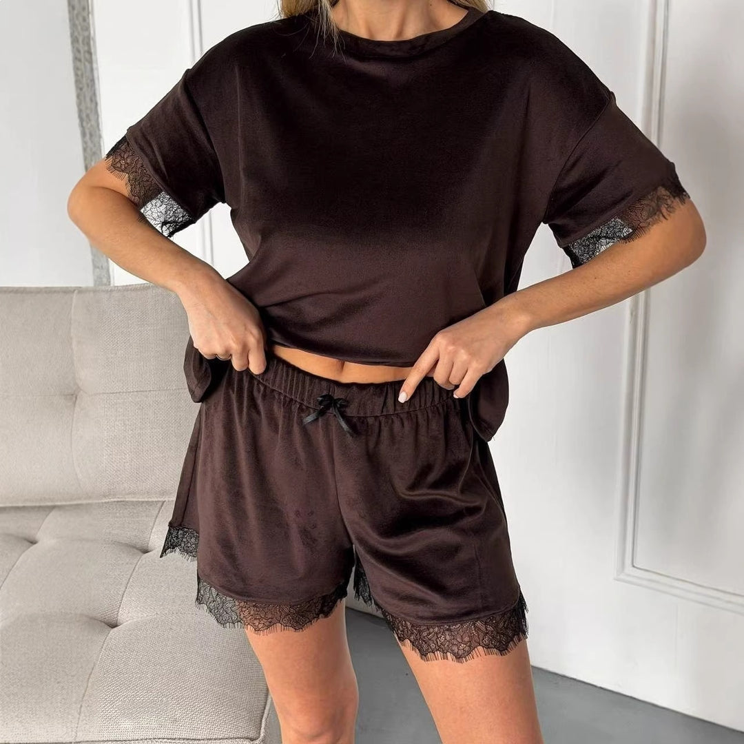 Kvinders Pyjamasæt med Blonderdetaljer