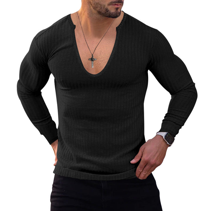Herrer Langærmet Henley T-shirt med dyb V-hals og struktureret stof Stilla