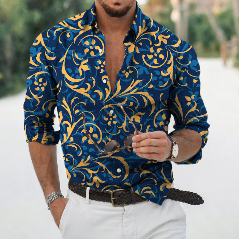 Herrernes Elegante Floral Tryk Knap-Ned Skjorte Stilla
