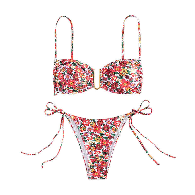 Dame Bikini sæt med blomsterdesign og moderigtig ringspagat Skovae