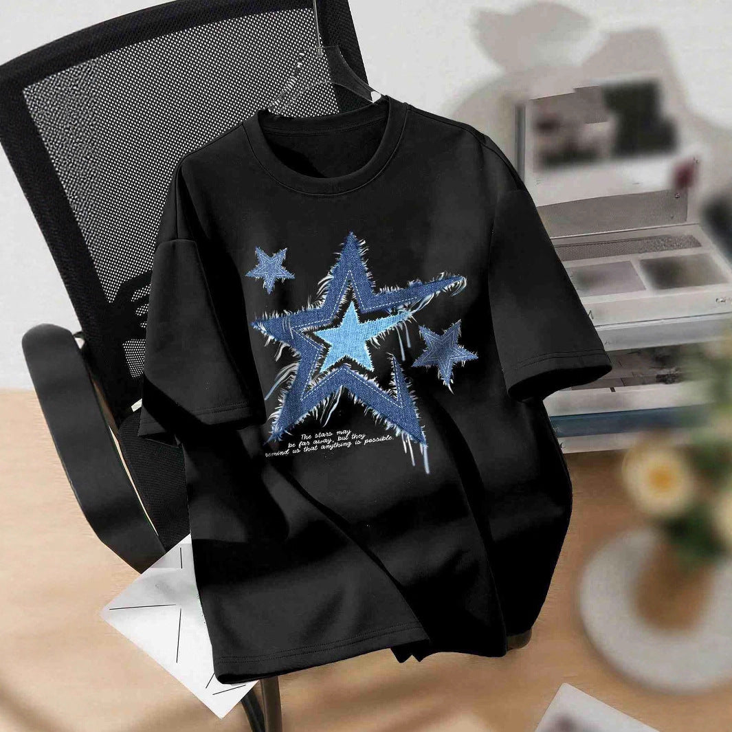 Dame T-shirt med trendy stjernemotiv og afslappet pasform Skovae