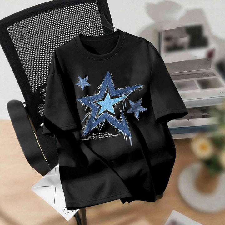 Dame T-shirt med trendy stjernemotiv og afslappet pasform Skovae