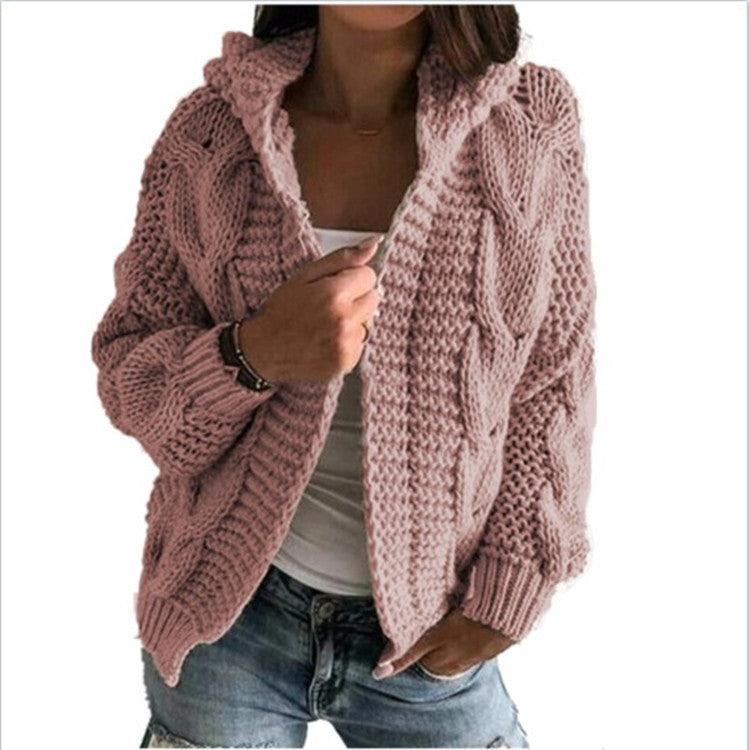 Kvinders chunky strik cardigan med hætte og dybe lommer Stilla