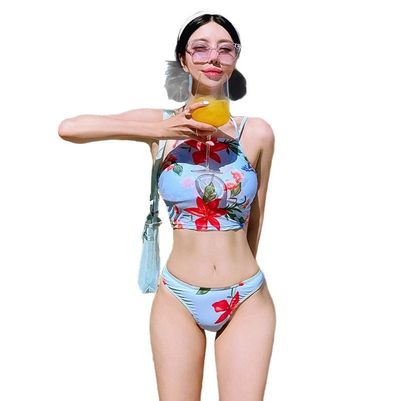 Dame Floral Print Crop Top Bikini Sæt Stilla