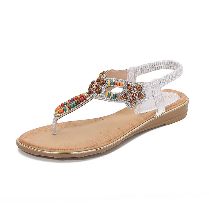 Dame modet Flip-Flops med kunstneriske perle- og blomsterdekorationer Stilla