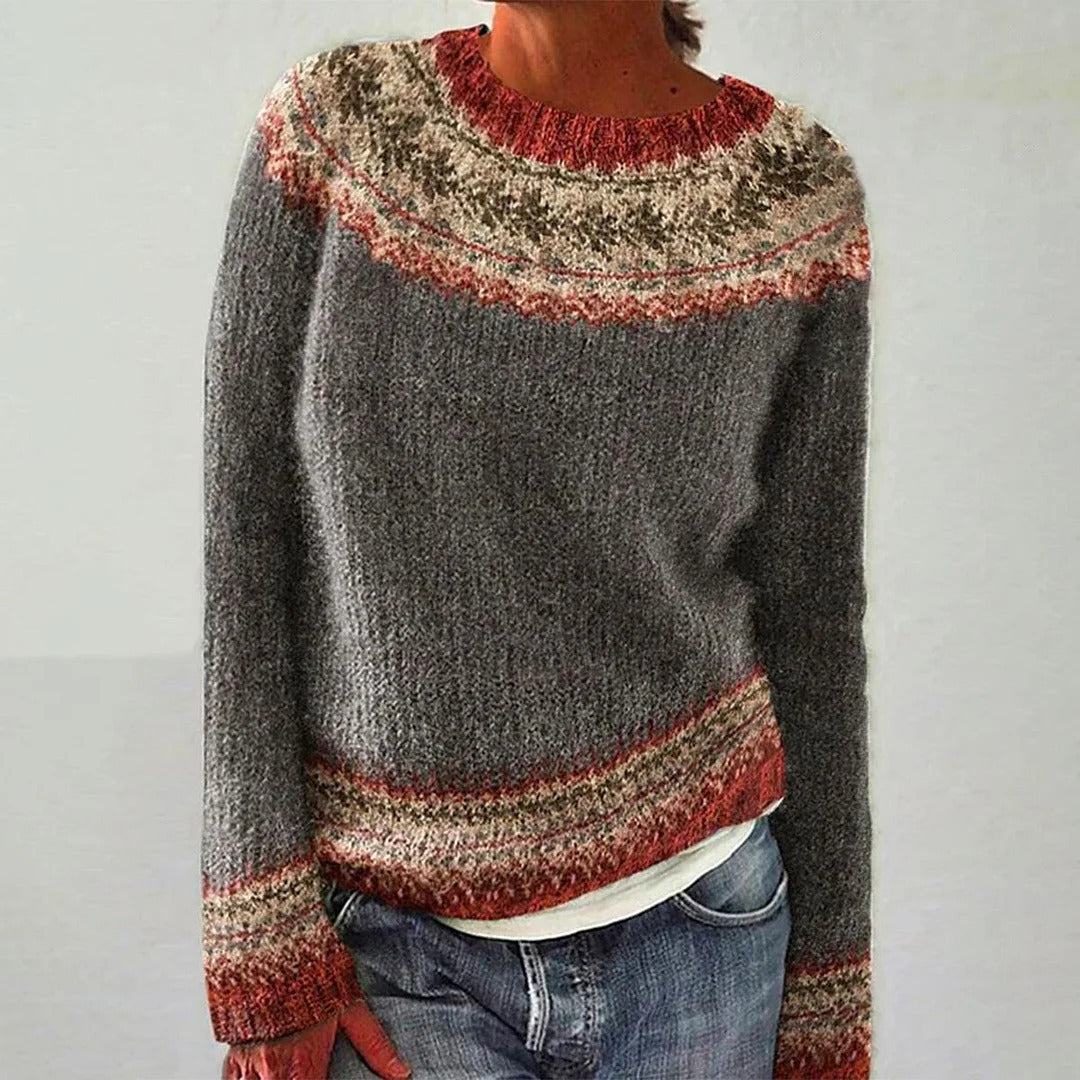 Kvindernes chunky strikket sweater med nordisk mønster og løs pasform Stilla