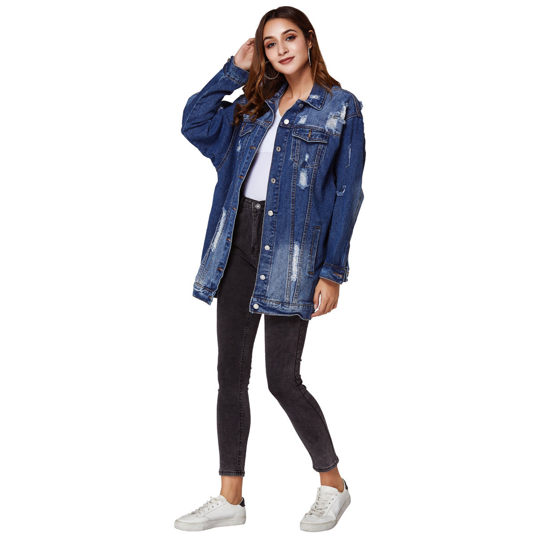 Dame Oversized Denim-jakke i vintage-look med destroyed-detaljer Stilla