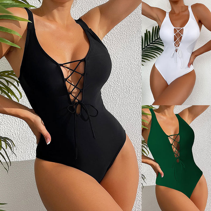 Dame one-piece badedragt med raffineret snøre detaljer Skovae