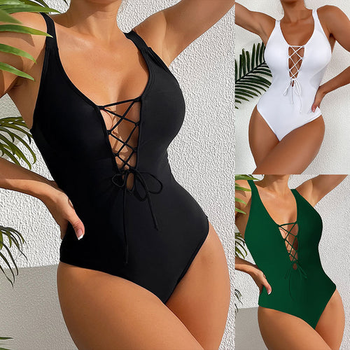 Dame one-piece badedragt med raffineret snøre detaljer Skovae