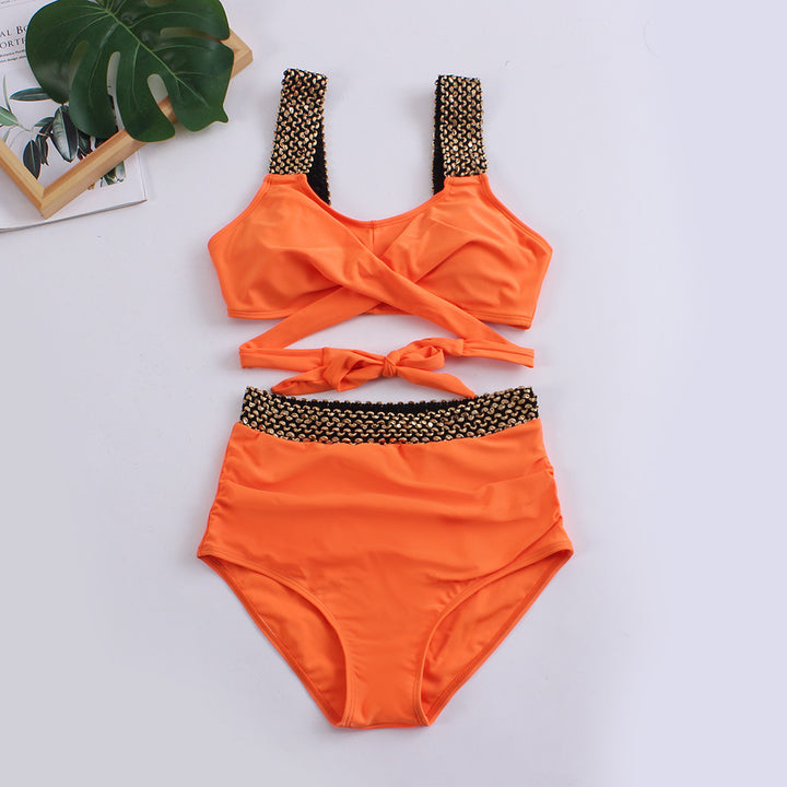 Dame Højtaljet Bikini-Sæt med stilfuld Wrap-Top Skovae